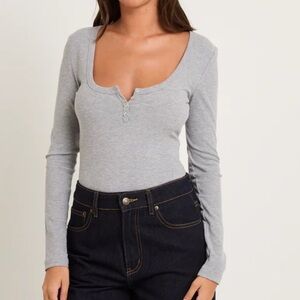 American Eagle ribbed Henley bodysuit Heather Gray super soft size XL